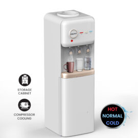 Nobel Freestanding 3 Taps Water Dispenser With Hot, Normal & Cold Taps, Compressor Cooling, Storage Cabinet - NWD1608