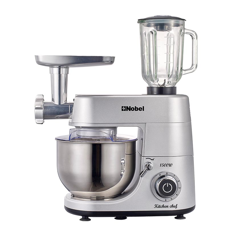 Nobel Stand Mixer With Bowl Silver 1500Watt Full Metal Gear NBM100S
