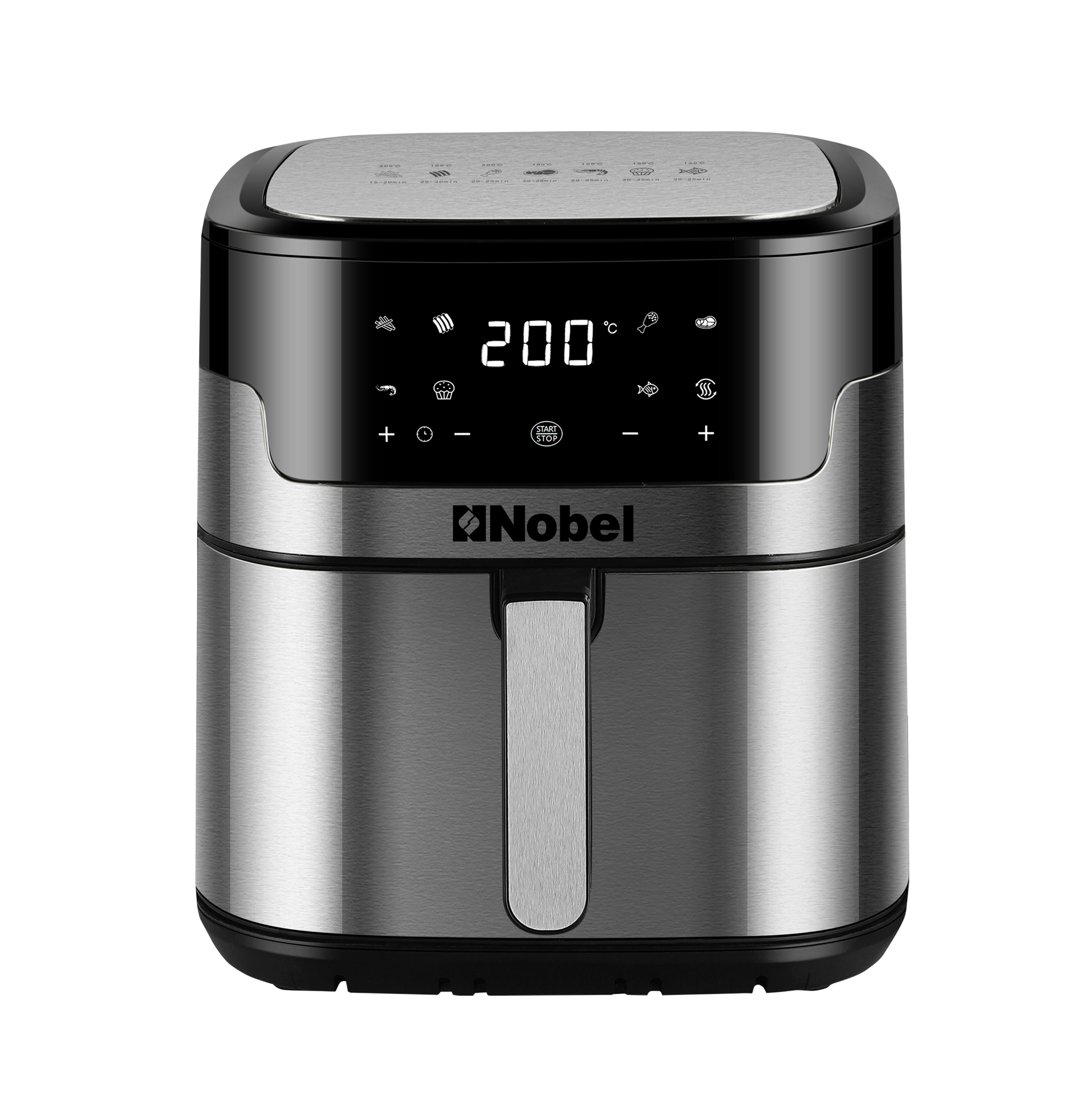 Nobel Air Fryer 8 Liters Capacity Multifunctional Fryer Digital Display and Touch Button High Speed Air Circulation Technology Frying Non- Stick Coating Frying 8 L 1800 W NAF1000 Black