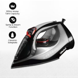 Nobel Steam Iron, Dry Ironing, Spray & Steam Function, Powerful Burst & Vertical Steam, Adjustable Control, 360° Swivel Cord Guard, Overheat Safety, Indicator Light 300 ml 2400 W NSI30 Black