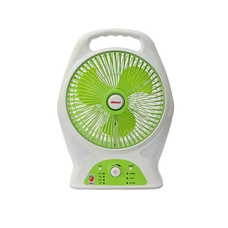 Nobel Rechargable Box Fan White 8” Oscillating Fan Led Light 9 Speed NBF87R