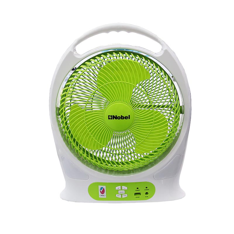 Nobel Rechargable Box Fan White "12"" Oscillating Fan" Led Light 9 Speed NBF128R