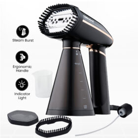 Nobel Steam Iron, Stainless Steel Panel, Detachable Water Tank, Steam Brush, 360° Rotational Swivel Handgrip, Pilot Light, Folded Handle, LED Indicator Lights, Auto-shut Off 350 ml 1600 W NSI33 Black
