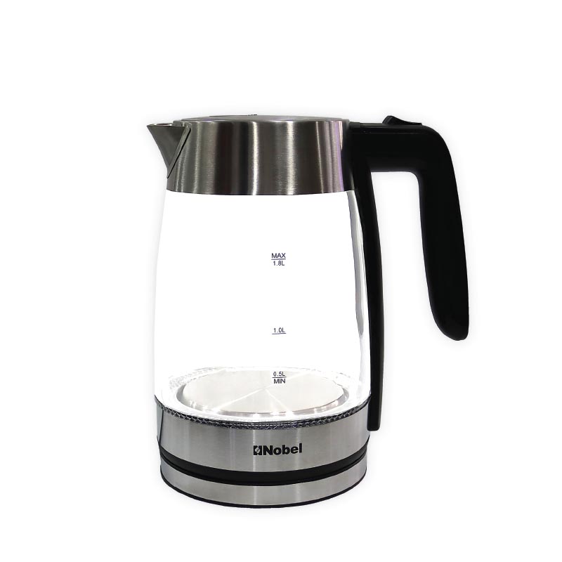 Nobel Kettles Transparent 1.8 Litre Led Light Stainless Steel Heating Element Boiling Dry Protection Auto Shutoff NK180G