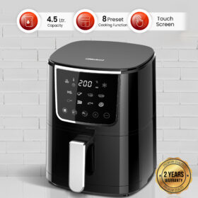 Nobel 4.5 Ltrs Multifunctional Air fryer with 8 Preset Programs, Overheat Prevention, Digital Touch with High Speed Air Circulation Technology Frying and Non- Stick 1400W NAF600 Black